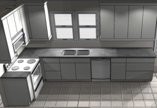 Design rendering of a kitchen plan for a COR Improvements project